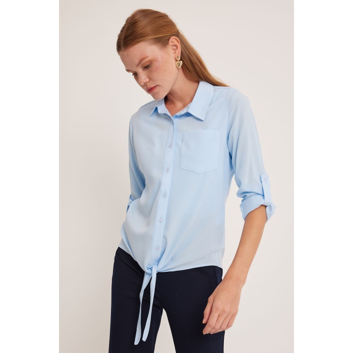 Kadın Mavi Viskon Gömlek 20237