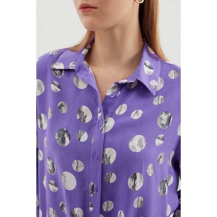 20243 Önü Bağlamalı Desenli Gömlek - Lila