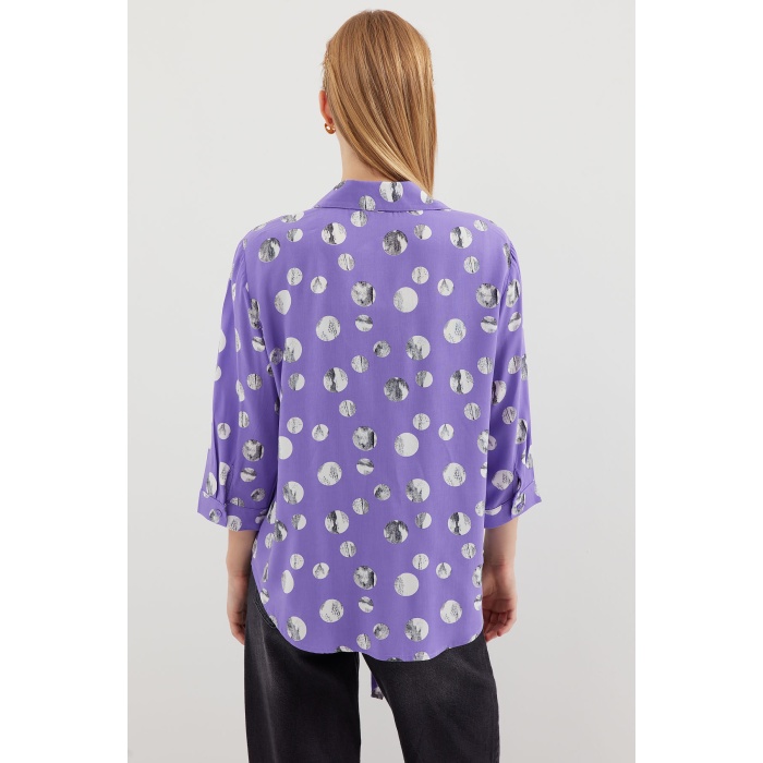 20243 Önü Bağlamalı Desenli Gömlek - Lila