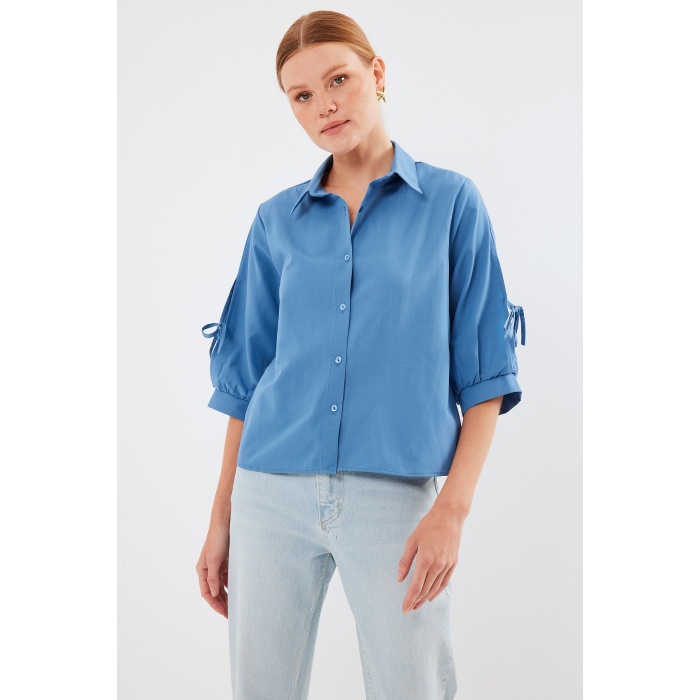 20246 Kol Detaylı Crop Gömlek - İndigo