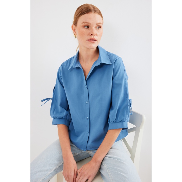 20246 Kol Detaylı Crop Gömlek - İndigo