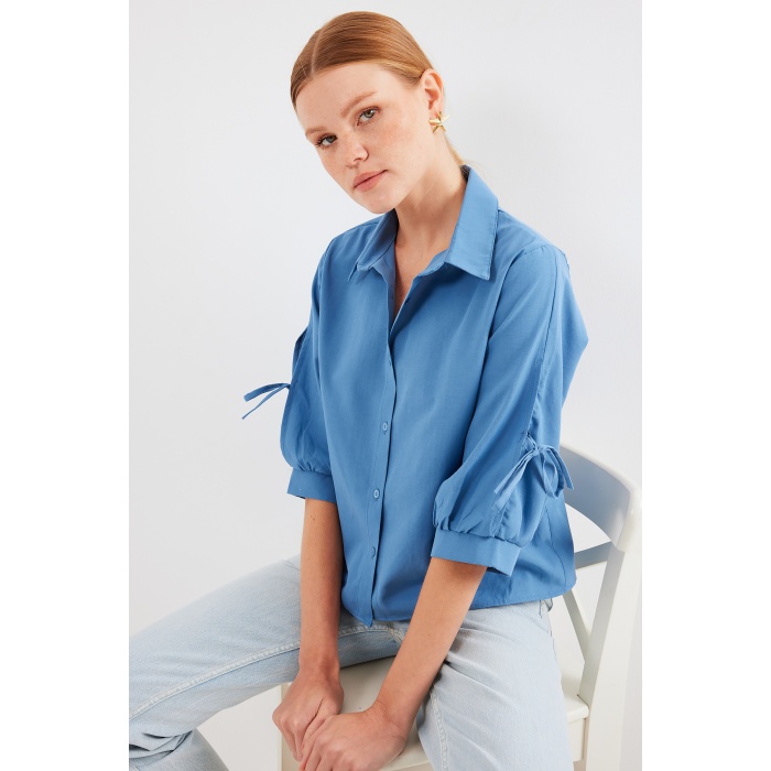 20246 Kol Detaylı Crop Gömlek - İndigo