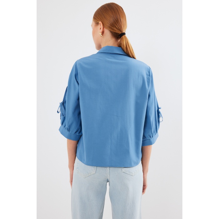 20246 Kol Detaylı Crop Gömlek - İndigo