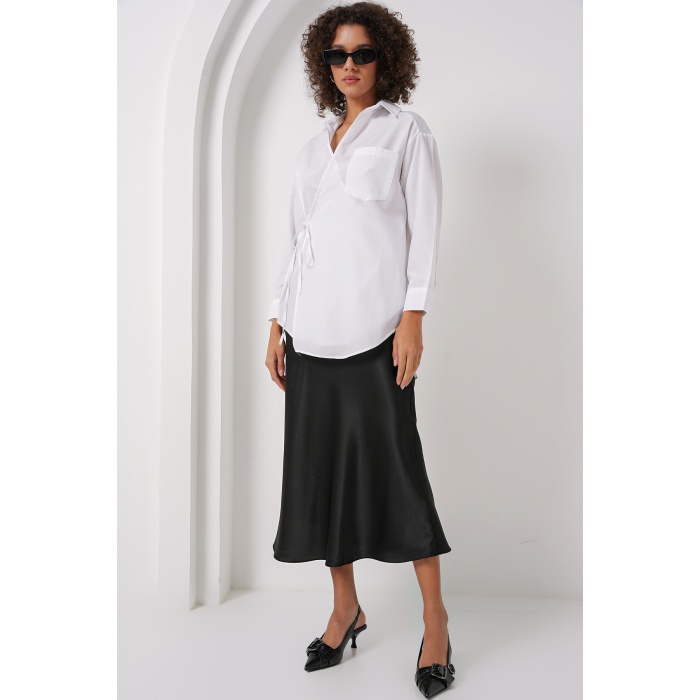 20271 Uzun Kruvaze Gömlek - Beyaz