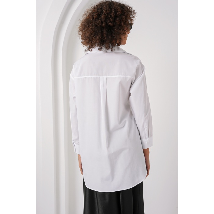 20271 Uzun Kruvaze Gömlek - Beyaz