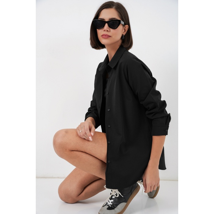 Kadın Uzun Kol Basic Gömlek 20279 - Siyah