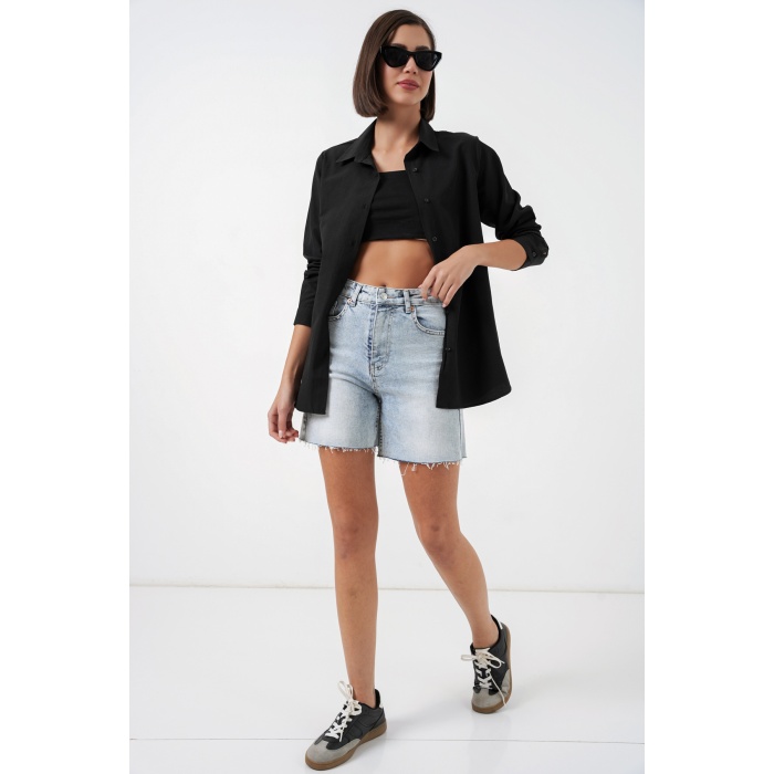 Kadın Uzun Kol Basic Gömlek 20279 - Siyah