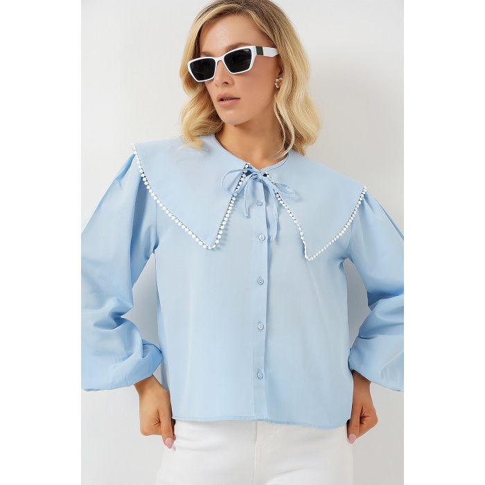 Kadın Bebe Yaka Gömlek 20314 - Mavi