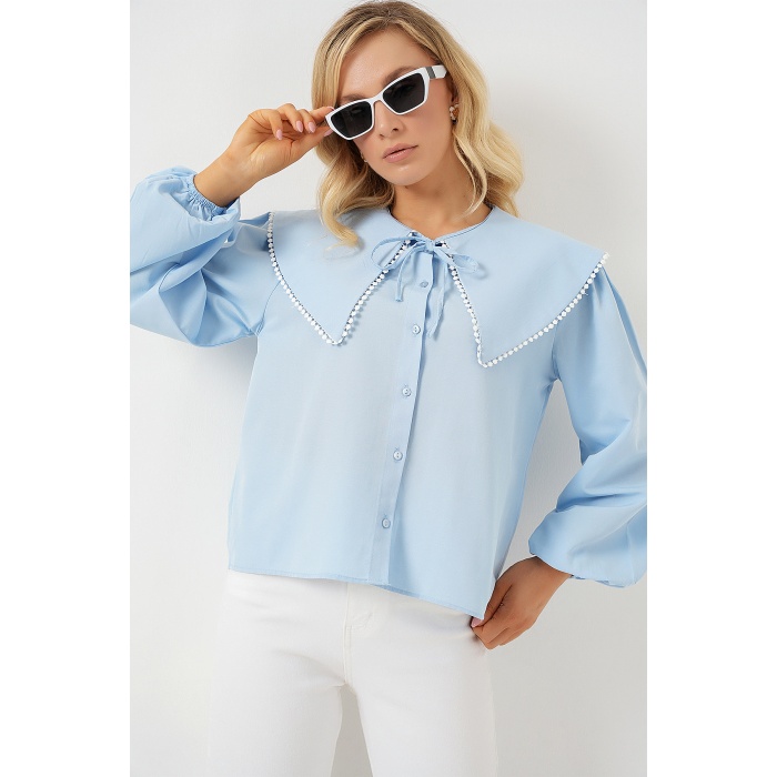 Kadın Bebe Yaka Gömlek 20314 - Mavi