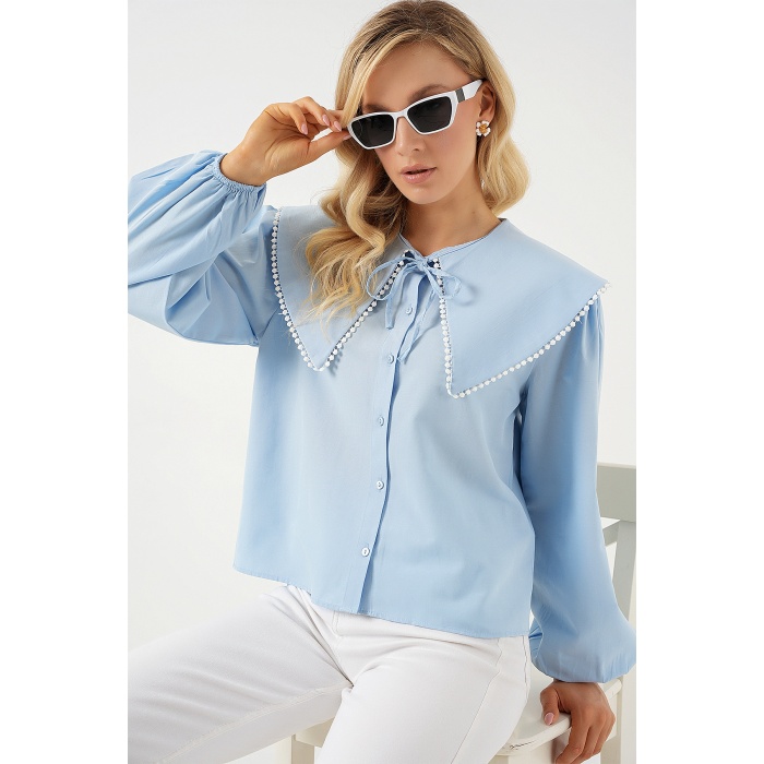 Kadın Bebe Yaka Gömlek 20314 - Mavi