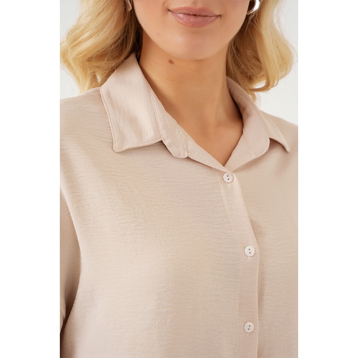 Kadın Oversize Kısa Kol Gömlek 20322 - Krem