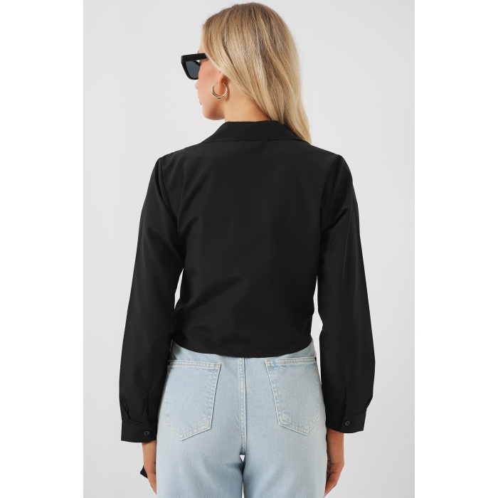 Kadın Bağlamalı Uzun Kol Gömlek 20325 - Siyah