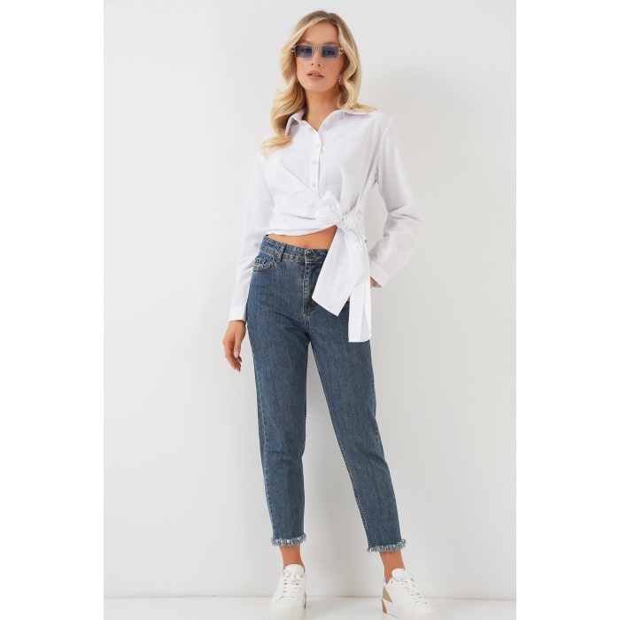 Kadın Bağlamalı Uzun Kol Gömlek 20325 - Beyaz