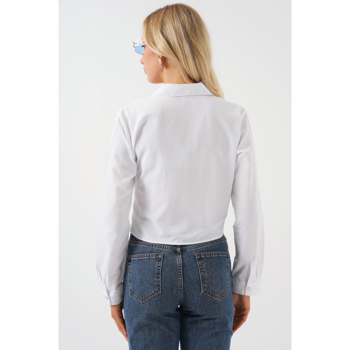 Kadın Bağlamalı Uzun Kol Gömlek 20325 - Beyaz