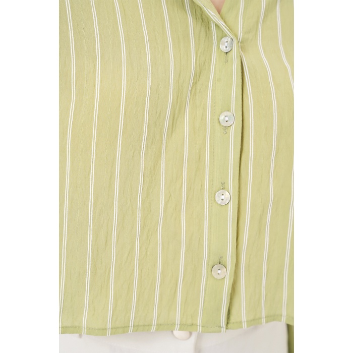 Kadın Çizgili Oversize Kısa Gömlek 20326 - E.Yeşil