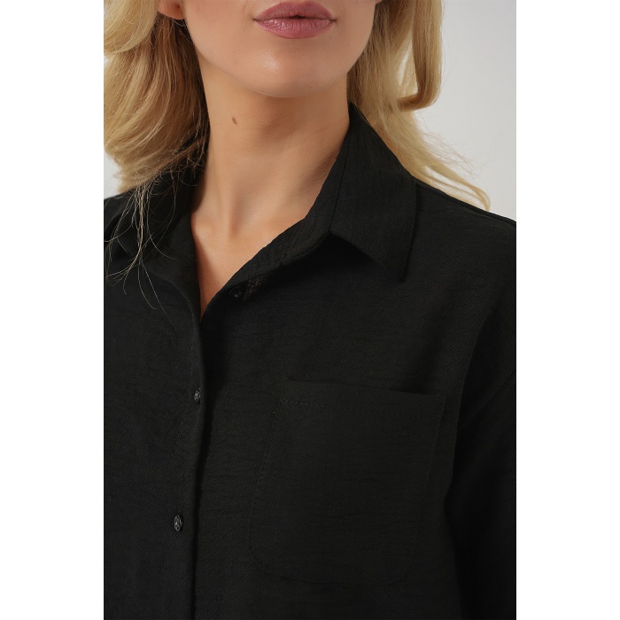 Kadın Kısa Kol Crop Gömlek 20341 - Siyah