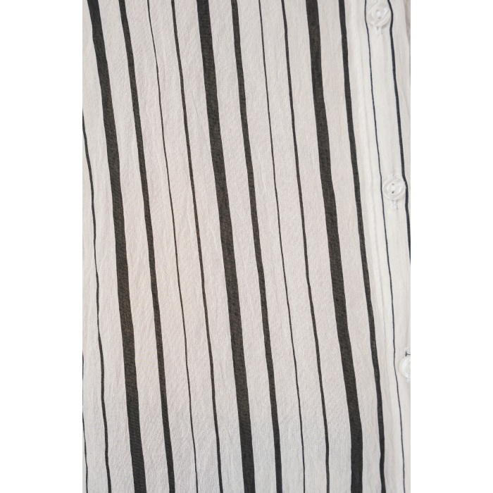 Kadın Çizgili Kısa Kol Gömlek 20345 - Siyah