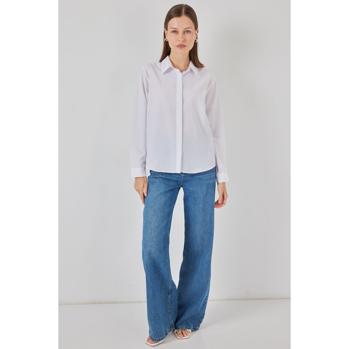 Kadın Basic Gömlek 20348 - Beyaz