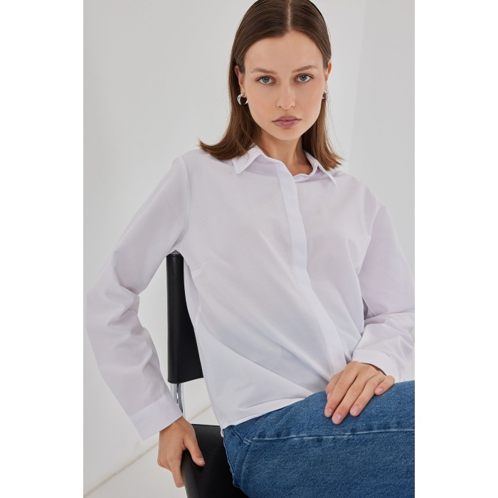 Kadın Basic Gömlek 20348 - Beyaz