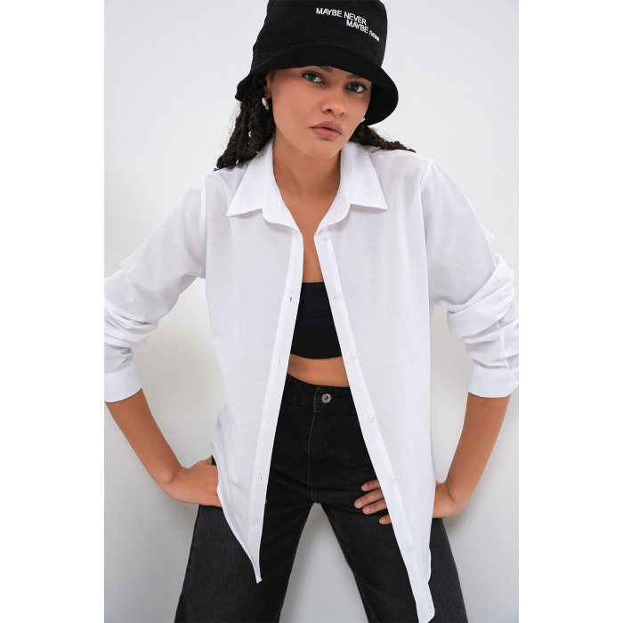 Kadın Oversize Basic Gömlek 20349 - Beyaz