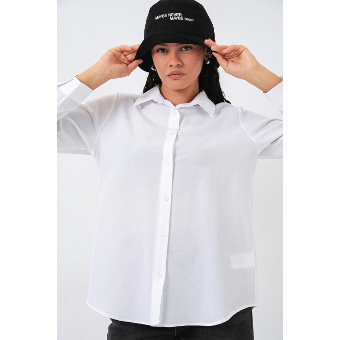 Kadın Oversize Basic Gömlek 20349 - Beyaz