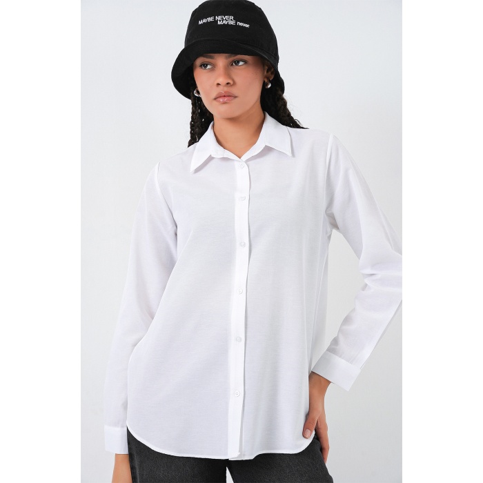 Kadın Oversize Basic Gömlek 20349 - Beyaz