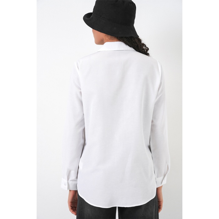 Kadın Oversize Basic Gömlek 20349 - Beyaz