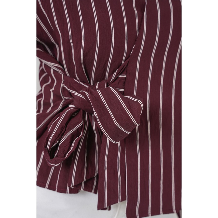 Kadın Önü Bağlamalı Çizgili Gömlek 20362 - Bordo