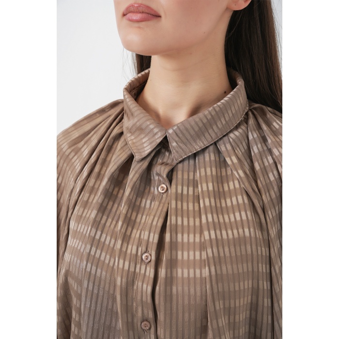 Kadın Yarasa Kol Oversize Gömlek 20368 - Sütlü Kahve