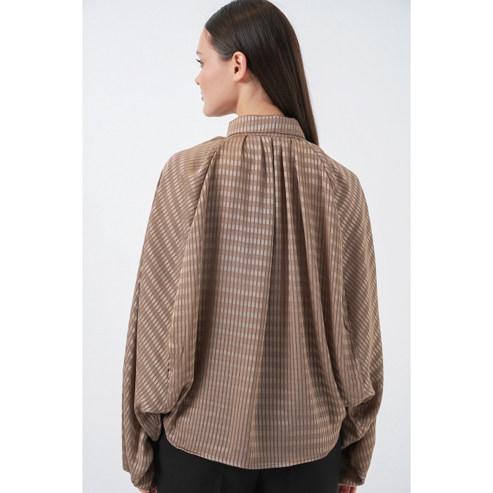 Kadın Yarasa Kol Oversize Gömlek 20368 - Sütlü Kahve