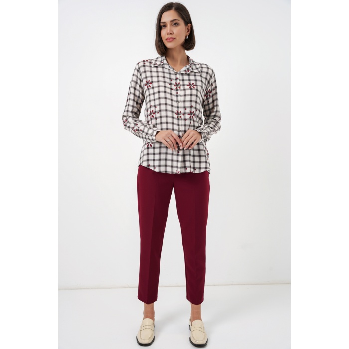 Kadın Desenli Oversize Viskon Gömlek 20371 - Siyah