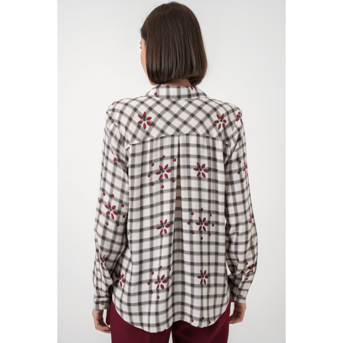 Kadın Desenli Oversize Viskon Gömlek 20371 - Siyah