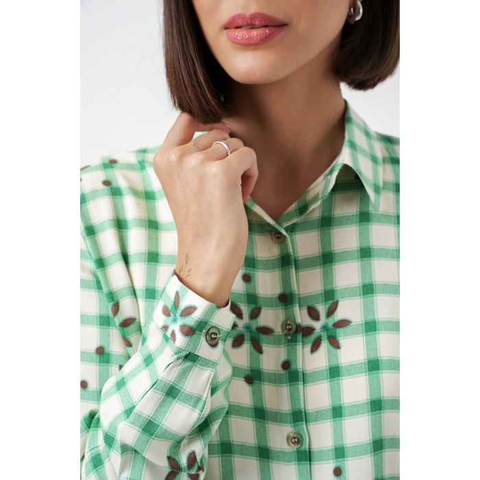 Kadın Desenli Oversize Viskon Gömlek 20371 - Yeşil