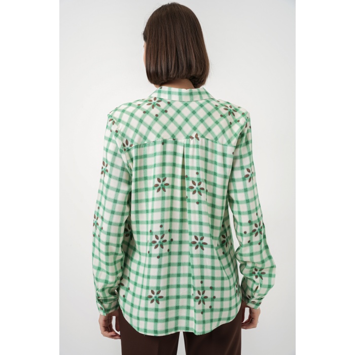 Kadın Desenli Oversize Viskon Gömlek 20371 - Yeşil