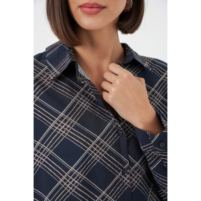 Kadın Oversize Desenli Gömlek 20372 - Lacivert