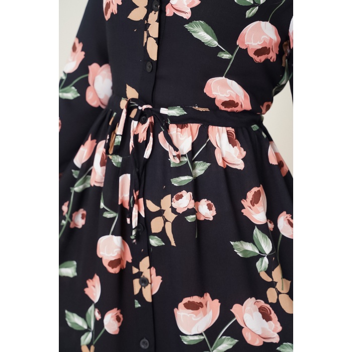 2144 Hakim Yaka Tesettür Elbise - E.Siyah