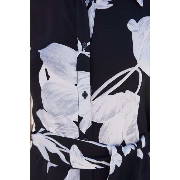 2213 Kısa Kol Viskon Elbise - D. Siyah