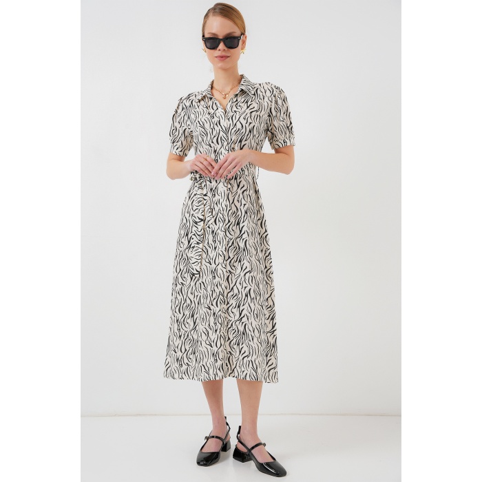 2213 Kısa Kol Viskon Elbise - C.Beyaz