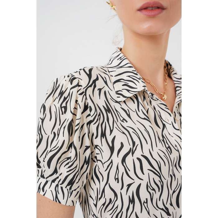 2213 Kısa Kol Viskon Elbise - C.Beyaz