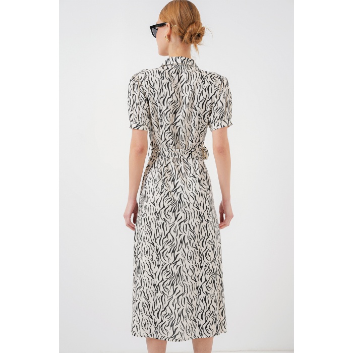 2213 Kısa Kol Viskon Elbise - C.Beyaz