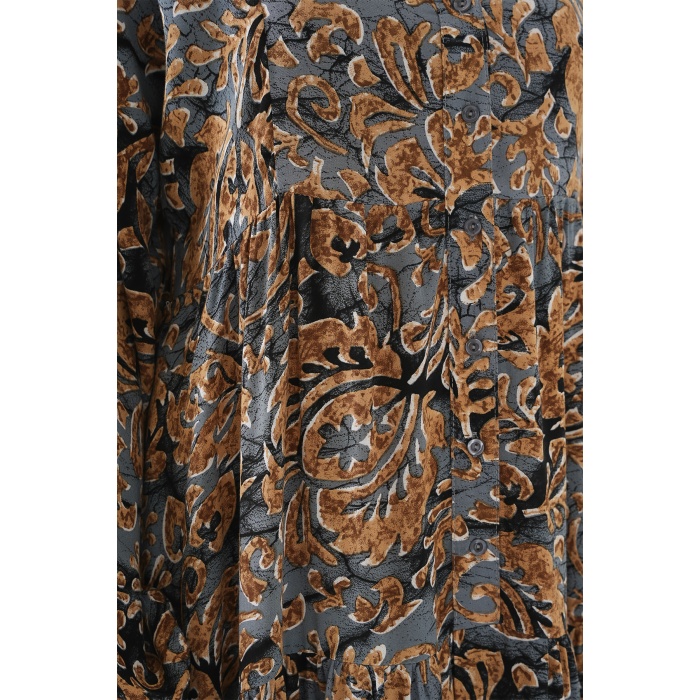 2423 Otantik Desenli Tesettür Elbise - A.Gri