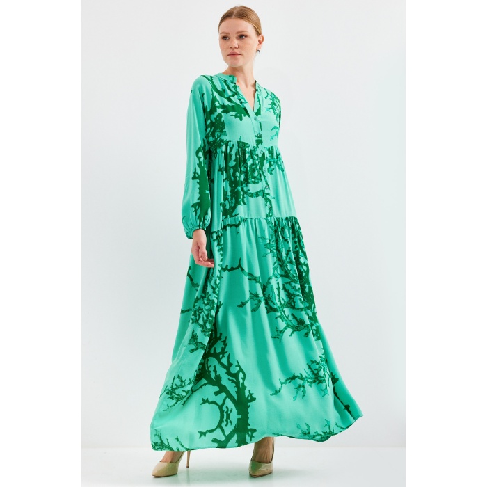 Kadın Koyu Yeşil Viskon Tesettür Elbise 2423