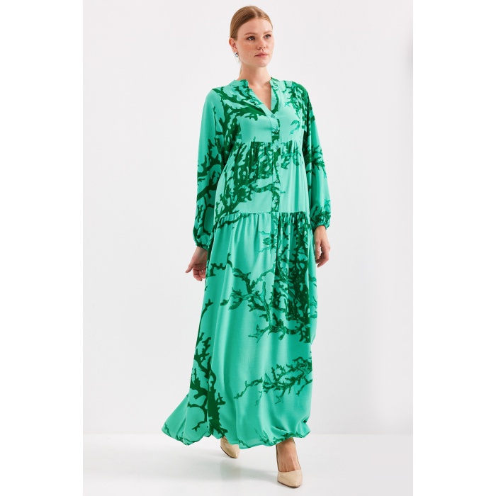 Kadın Koyu Yeşil Viskon Tesettür Elbise 2423