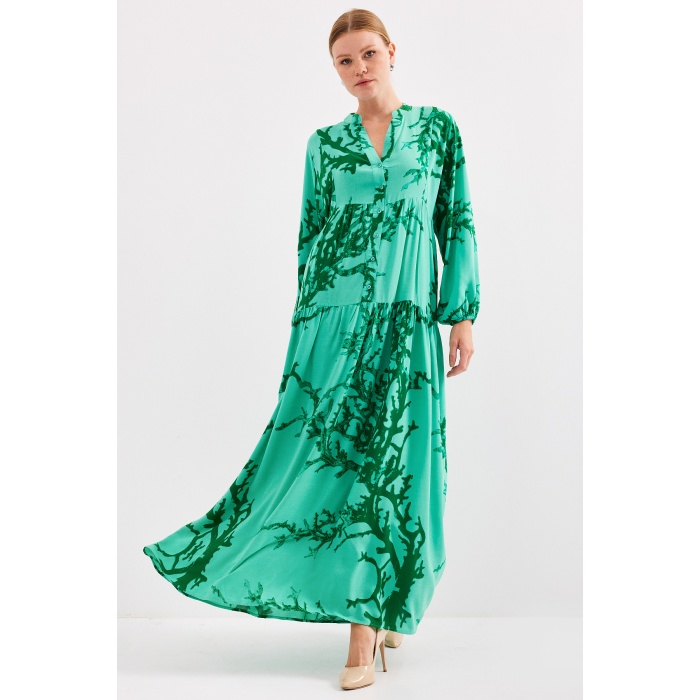 Kadın Koyu Yeşil Viskon Tesettür Elbise 2423