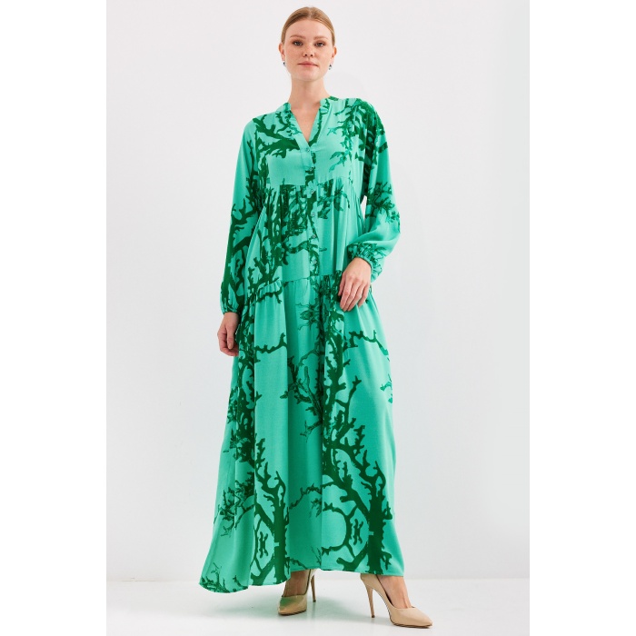 Kadın Koyu Yeşil Viskon Tesettür Elbise 2423