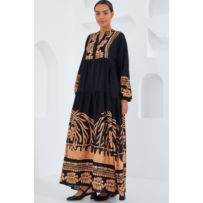 Kadın Siyah Vizon Viskon Tesettür Elbise 2423