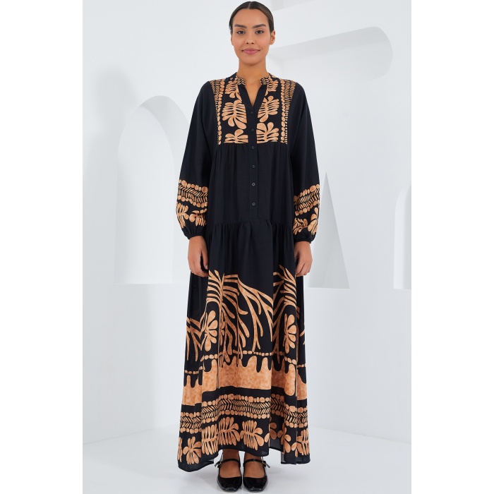 Kadın Siyah Vizon Viskon Tesettür Elbise 2423