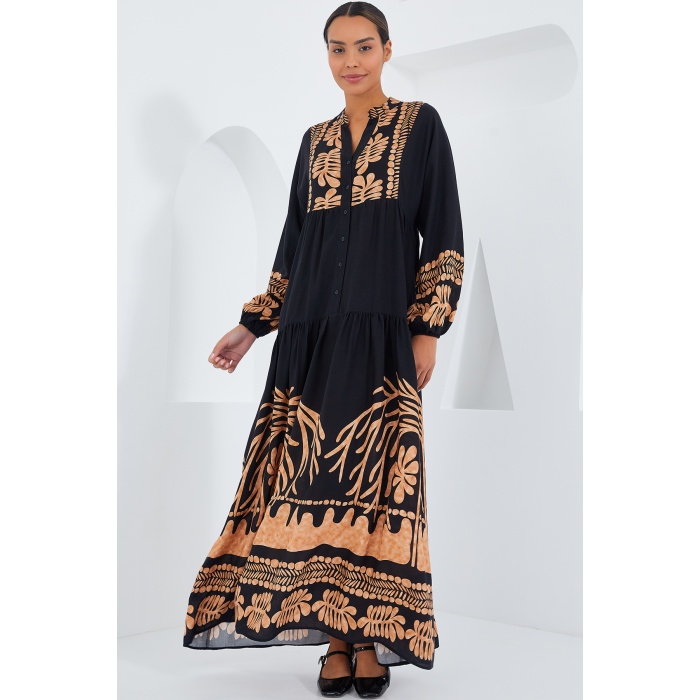 Kadın Siyah Vizon Viskon Tesettür Elbise 2423