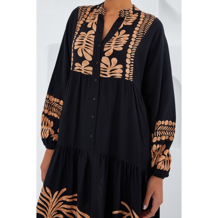 Kadın Siyah Vizon Viskon Tesettür Elbise 2423