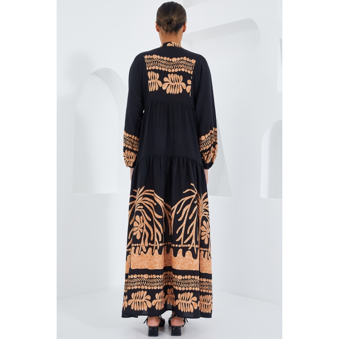 Kadın Siyah Vizon Viskon Tesettür Elbise 2423